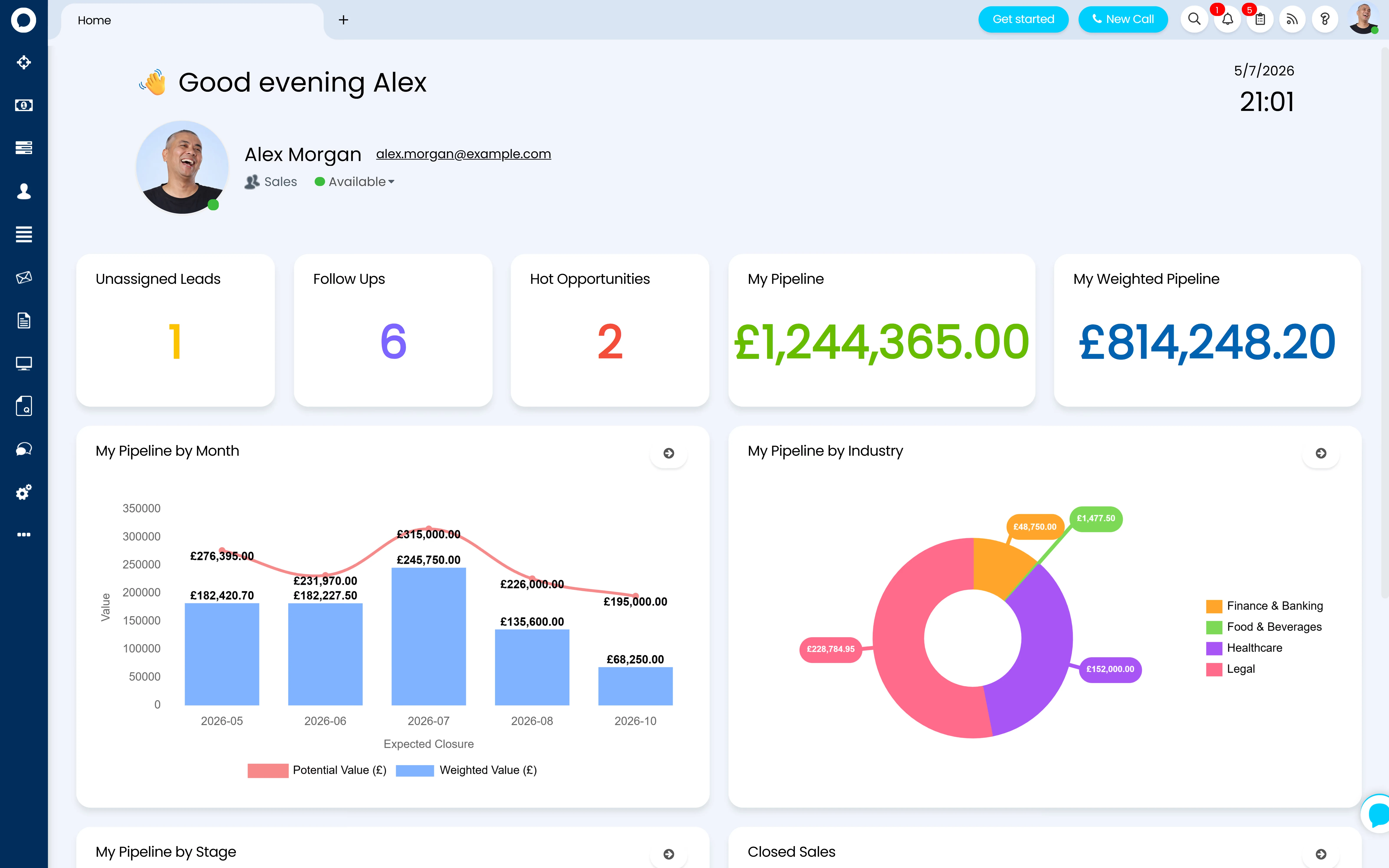 Halo CRM homescreen — sales and service on one customer record
