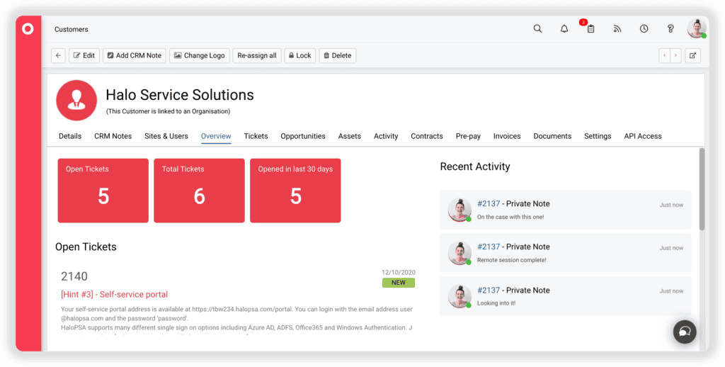 HaloPSA service desk — multi-client queue