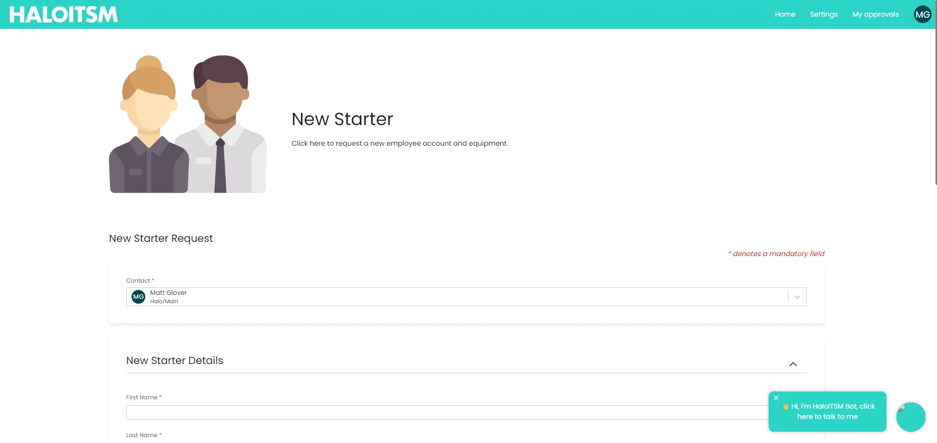 Halo new starter portal request form