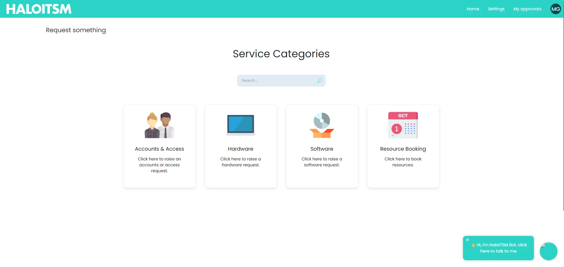 Service Catalogue on the Halo self-service portal