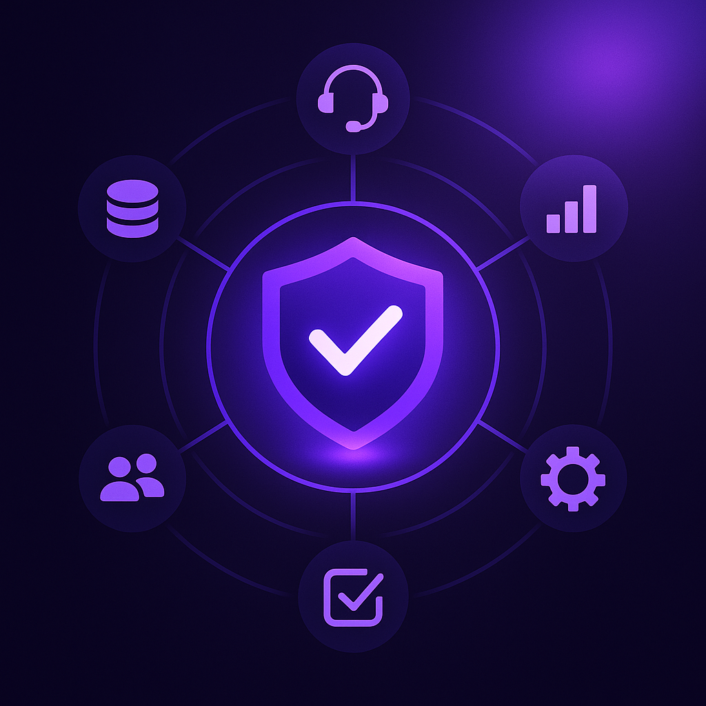 Halo SLA management — shield representing service commitments met, surrounded by service desk icons