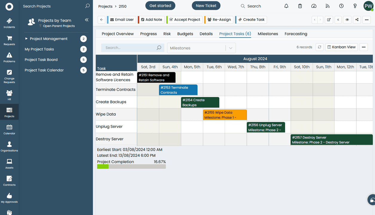 Halo Gantt view showing project tasks plotted across a timeline with milestones