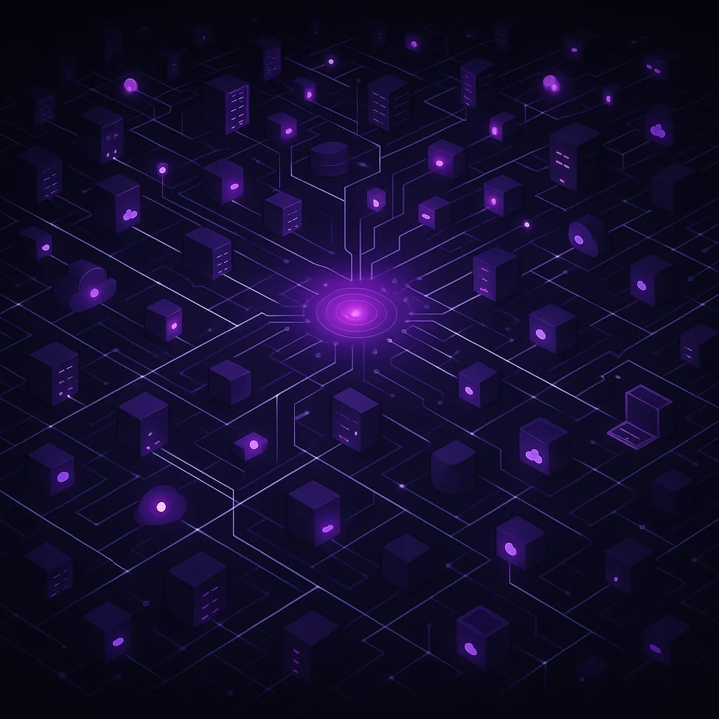 Isometric map of a vast IT infrastructure estate being continuously discovered and mapped by Virima
